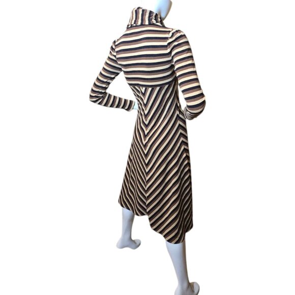 WCAGA Vintage Inspired Cowl Neck Chevron & Stripe Black/Brown Cotton Dress sz M - Picture 6 of 8